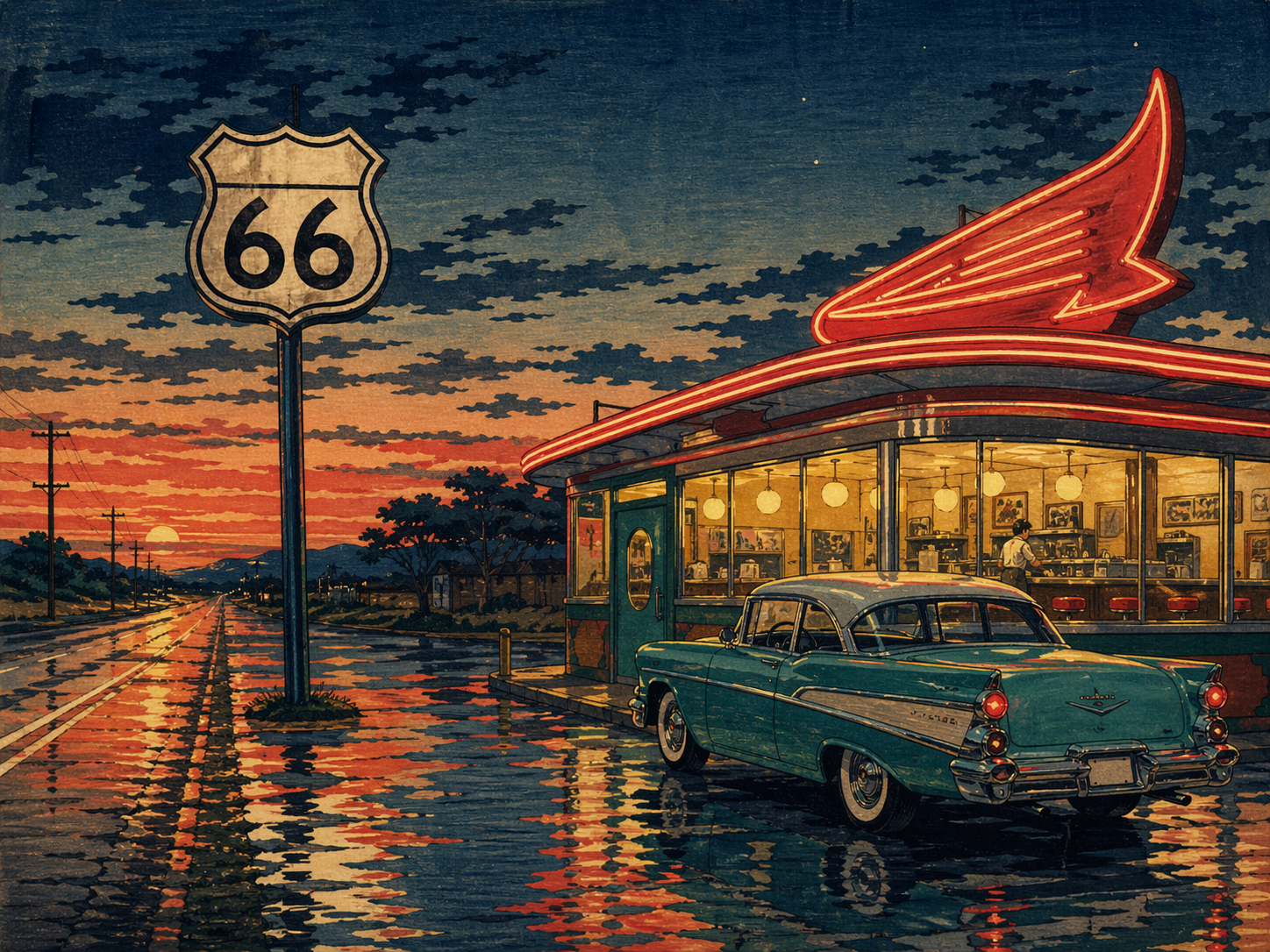Route 66 neon roadside diner thumbnail
